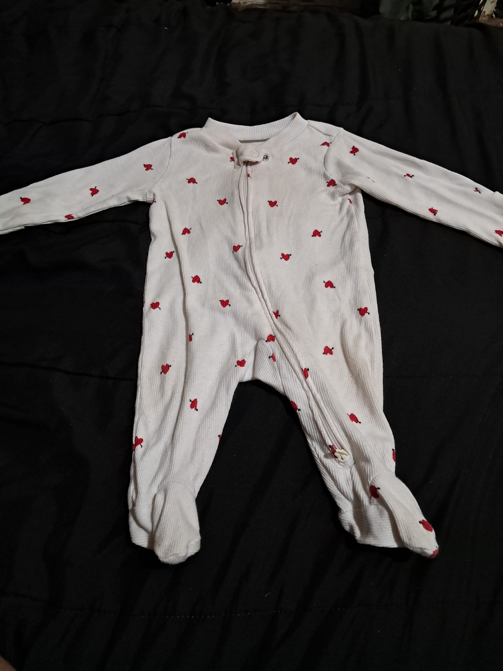 Carter's White Footed One-Piece with Red Heart Print